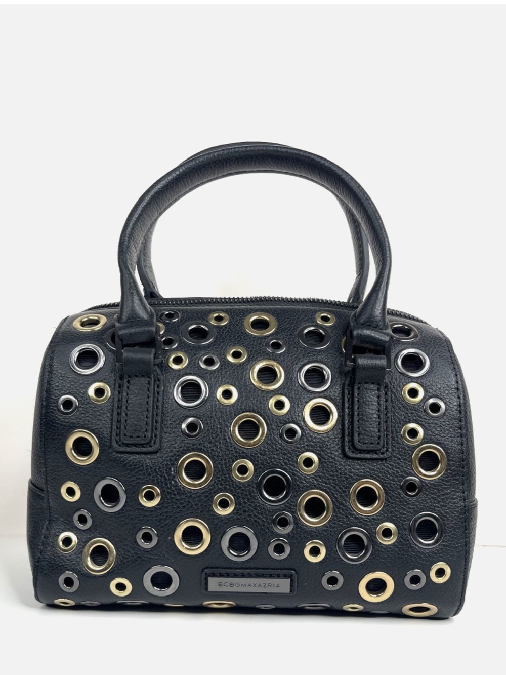 BCBGMaxAzria Black Leather Grommet Satchel